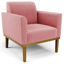 Poltrona Decorativa Base Madeira Castanho Maressa Suede Rosê Poltrona Decorativa Base Madeira Castanho Maressa Suede Rosê