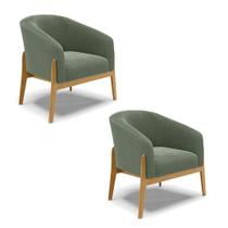 Poltrona Decorativa Base Madeira Kit 2 Stella Bouclê Menta D03 - D'rossi