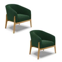 Poltrona Decorativa Base Madeira Kit 2 Stella Bouclê Verde D03 - D'rossi Poltrona Decorativa Base Madeira Kit 2 Stella Bouclê Verde D03 - D'rossi