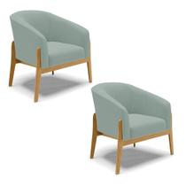 Poltrona Decorativa Base Madeira Kit 2 Stella Cotelê Ext/veludo Menta D03 - D'rossi