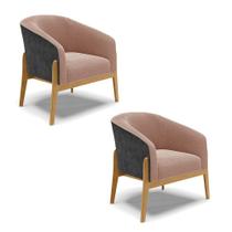 Poltrona Decorativa Base Madeira Kit 2 Stella PU Preto/Bouclê Rosê D03 - D'Rossi Poltrona Decorativa Base Madeira Kit 2 Stella PU Preto/Bouclê Rosê D03 - D'Rossi