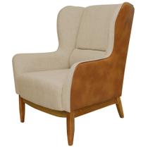 Poltrona Decorativa Base Madeira Milena C-129 Corano/Linho Marrom - Domi