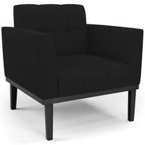 Poltrona Decorativa Base Madeira Preto Ana Linho Preto - Ibiza