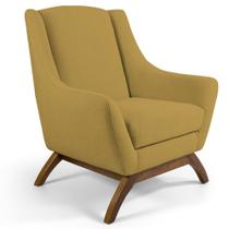 Poltrona Decorativa Base Manu Madeira Juliet B-279 Veludo Amarelo - Domi