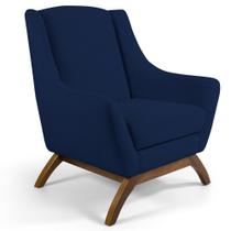 Poltrona Decorativa Base Manu Madeira Juliet B-304 Veludo Azul Marinho - Domi
