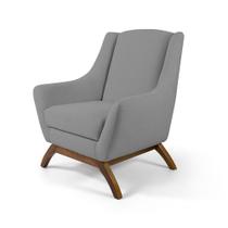 Poltrona Decorativa Base Manu Madeira Juliet C-416 Linho Cinza - Domi