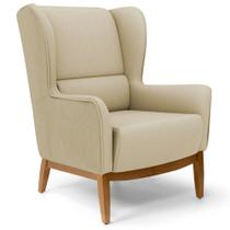 Poltrona Decorativa Base Manu Madeira Milena C-129 Linho Bege Escuro - Domi