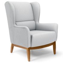 Poltrona Decorativa Base Manu Madeira Milena C-315 Linho Cinza Claro - Domi