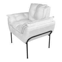 Poltrona Decorativa Base Metálica Preta Suede Branco - Belliv Decor