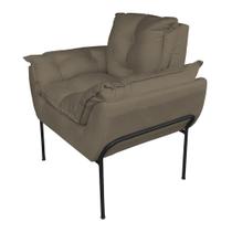 Poltrona Decorativa Base Metálica Preta Suede Cappucino - Vallisa Decor
