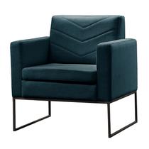 Poltrona Decorativa Base Preta Linho Azul Mel Poltrona Decorativa Base Preta Linho Azul Mel
