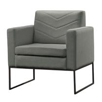 Poltrona Decorativa Base Preta Linho Cinza Mel