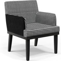 Poltrona Decorativa Base Tabaco Beatriz W01 Suede Pied Poule Material Sintético Preto - Lyam Decor Poltrona Decorativa Base Tabaco Beatriz W01 Suede Pied Poule Material Sintético Preto - Lyam Decor