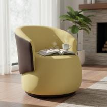 Poltrona Decorativa Beatriz Orgânica Composê Couro Marrom Couro Amarelo Ms Decor