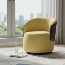 Poltrona Decorativa Beatriz Orgânica Composê Couro Marrom Couro Amarelo Mz Decor
