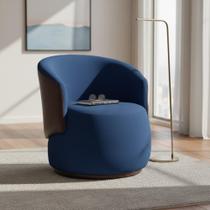 Poltrona Decorativa Beatriz Orgânica Composê Couro Marrom Suede Azul Marinho Ms Decor