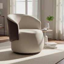 Poltrona Decorativa Beatriz Orgânica Composê Couro Marrom Suede Bege Ms Decor