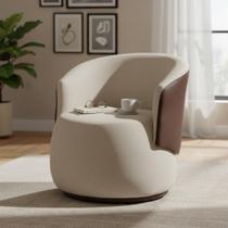 Poltrona Decorativa Beatriz Orgânica Composê Couro Marrom Suede Bege Mz Decor