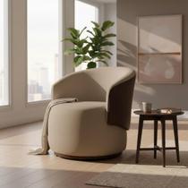 Poltrona Decorativa Beatriz Orgânica Composê Couro Marrom Suede Capuccino Mz Decor