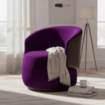 Poltrona Decorativa Beatriz Orgânica Composê Couro Marrom Veludo Roxo Mz Decor