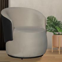 Poltrona Decorativa Beatriz Suede Bege Detalhe em Corano Preto - Belliv Decor
