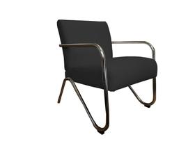 Poltrona Decorativa Bela Couro Preto Braço Cromado Mz Decor