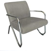 Poltrona Decorativa Bela Linho Bege Braço Cromado Mz Decor