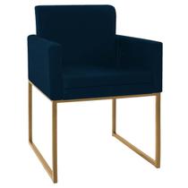 Poltrona Decorativa Bellinha Base de Ferro Dourado Suede Azul Marinho - Doce Sonho Móveis