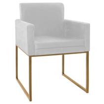 Poltrona Decorativa Bellinha Base de Ferro Dourado Suede Branco - Doce Sonho Móveis