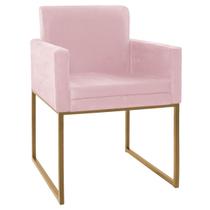 Poltrona Decorativa Bellinha Base de Ferro Dourado Suede Rosa Bebê - ADJ Decor