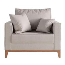 Poltrona Decorativa Beny Base em Madeira Linho Bege - Kimi Decor
