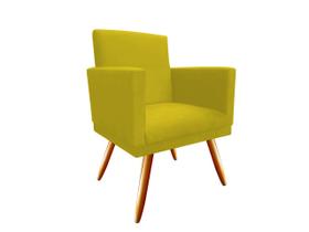 Poltrona Decorativa Bia Suede Amarelo Pés Madeira Mz Decor