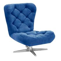 Poltrona Decorativa Botonê Iris Suede Azul Royal com Base Estrela Giratória Aço Cromado - D'Rossi