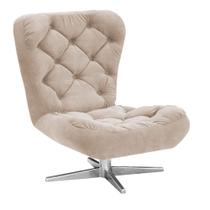 Poltrona Decorativa Botonê Iris Suede Bege com Base Estrela Giratória Aço Cromado - D'Rossi