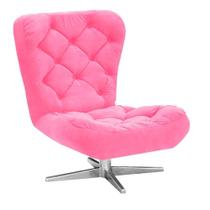 Poltrona Decorativa Botonê Iris Suede Rosa Barbie com Base Estrela Giratória Aço Cromado - D'Rossi