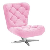 Poltrona Decorativa Botonê Iris Suede Rosa Bebê com Base Estrela Giratória Aço Cromado - D'Rossi
