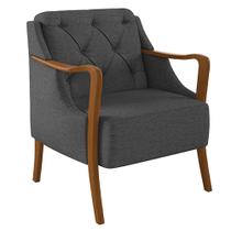 Poltrona Decorativa Braços em Madeira Hand Linho Chumbo G45 - Gran Belo Poltrona Decorativa Braços em Madeira Hand Linho Chumbo G45 - Gran Belo