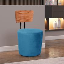 Poltrona Decorativa Cadeira Liz Banqueta Redonda Puff Azul
