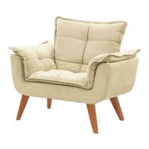 Poltrona Decorativa Cadeira Opala Sala Quarto Recepção Consultório Closet Sala de estar Área Gourmet Área de lazer Luxo Bege Claro