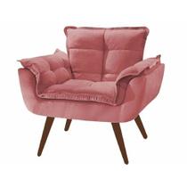 Poltrona Decorativa Cadeira Opala Sala Quarto Recepção Consultório Closet Sala de estar Área Gourmet Área de lazer Luxo Suede Rosa