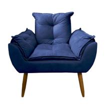 Poltrona Decorativa Cadeira Retro Para Recepção Escritório Salão Beleza Sala Estar Opala - Sued Azul Marinho