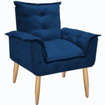 Poltrona Decorativa Canoa Retrô Suede Azul Marinho para Sala de Estar Luxo Escritório Quarto