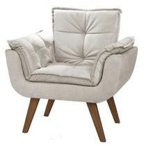 Poltrona Decorativa Canoa Retrô Suede Creme para Sala de Estar Luxo Escritório Quarto