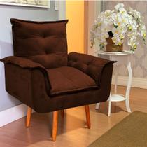 Poltrona Decorativa Canoa Retrô Suede Marrom para Sala de Estar Luxo Escritório Quarto