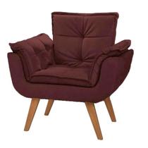 Poltrona Decorativa Canoa Retrô Suede Marsala para Sala de Estar Luxo Escritório Quarto