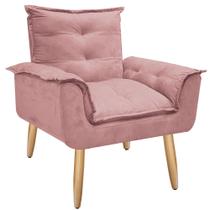 Poltrona Decorativa Canoa Retrô Suede Rosa para Sala de Estar Luxo Escritório Quarto