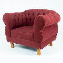 Poltrona Decorativa Chesterfield Capitonê Elisabeth Suede Bordô