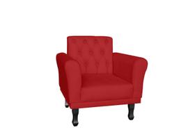 Poltrona Decorativa Classic Couro Vermelho Pés Madeira Ms Decor