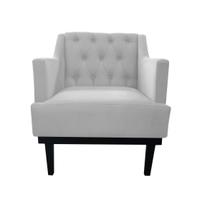 Poltrona Decorativa Clássica Capitonê Couro Branco Pés Madeira Ms Decor