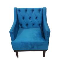 Poltrona Decorativa Clássica Capitonê Suede Azul Veludo - SA Móveis